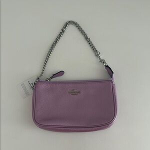 Coach Lavender Leather Wristlet with Chain Strap (NEW)
